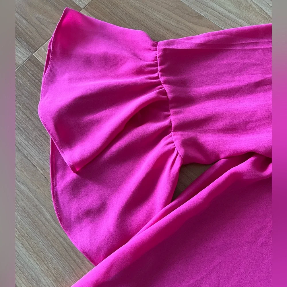 INC International Concepts Fuchsia Blouse with Ruffled Sleeves Size L - Picture 8 of 9